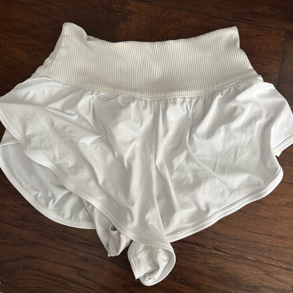 White Ruffled Athletic Shorts with Elastic Waistband